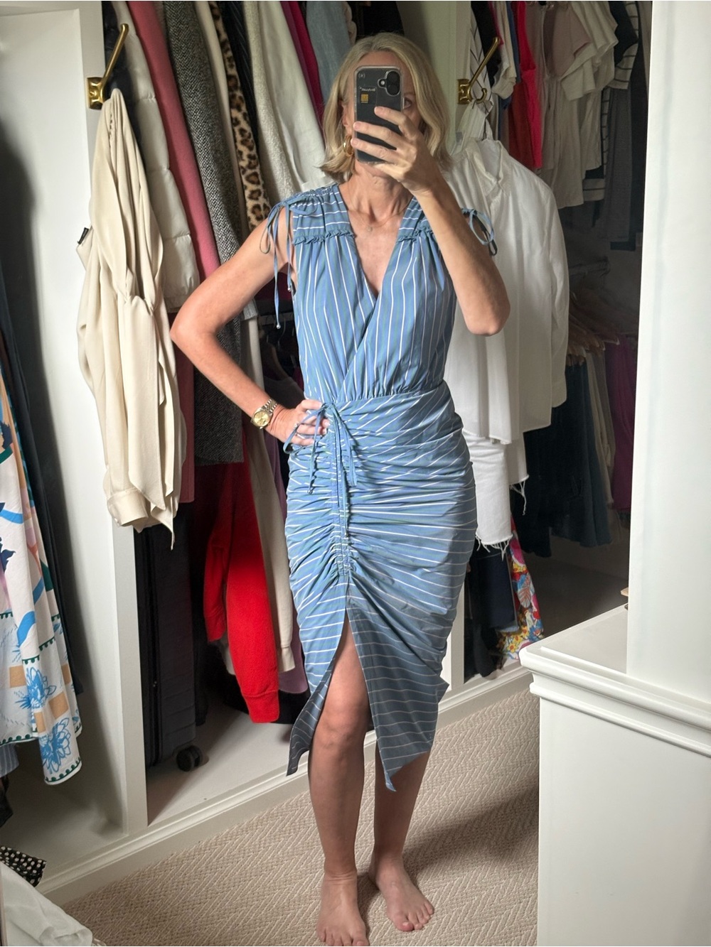 Veronica Beard Blue and White Striped Midi Dress
